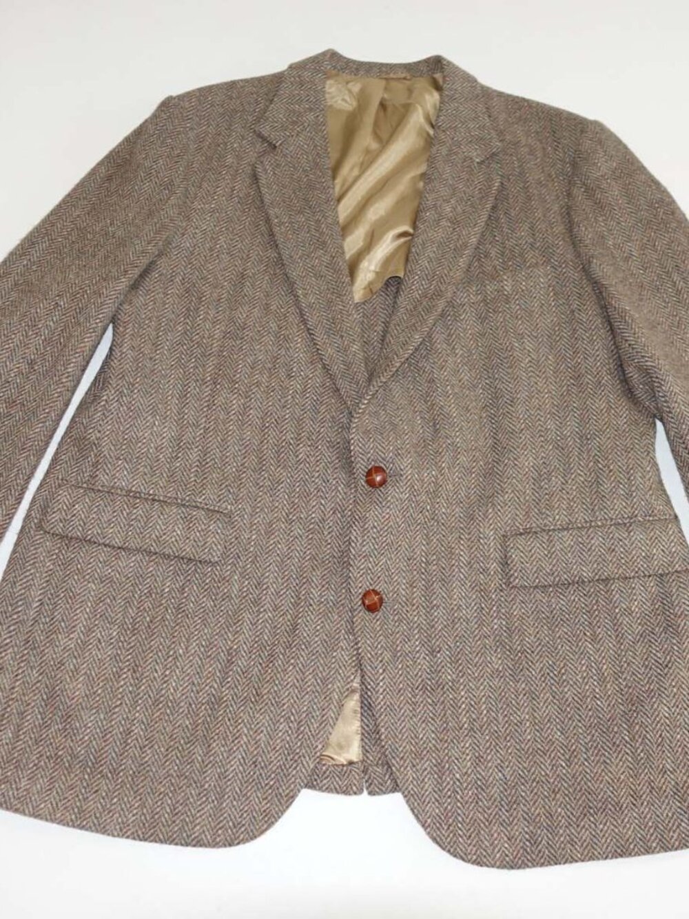 Harris Tweed Men's Herringbone Sport Coat Size 46 Regular Brown 100% Wool 46R